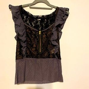 Lace embroidered half zip top